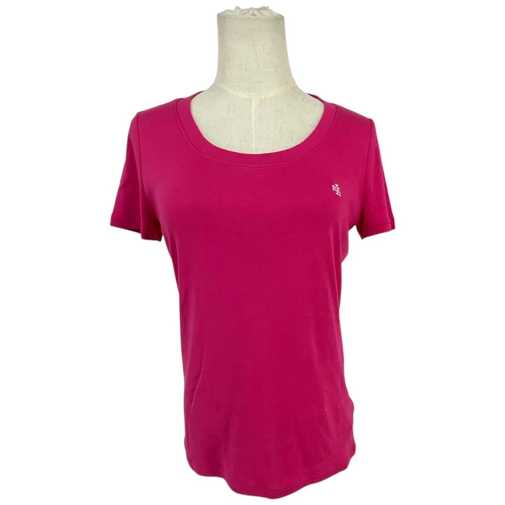 Lauren Ralph Lauren Women's Pink Cotton Short Sleeve Crew Neck‎ T Shirt Top Sz M